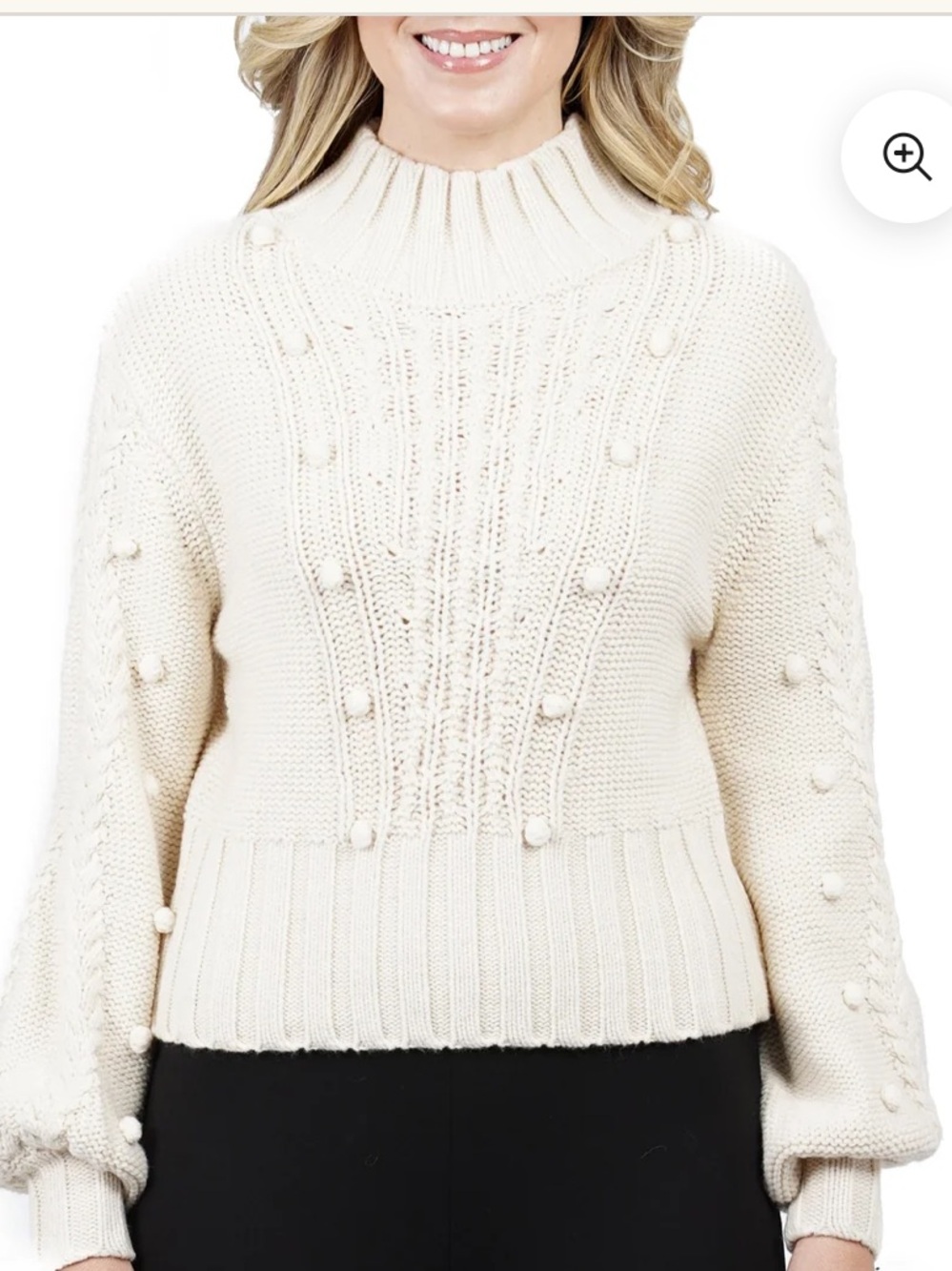 Love Token ANNALISE CABLE SWEATER WITH POM SLEEVES XS